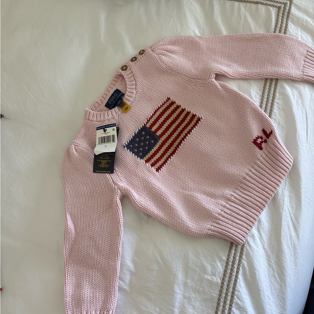 Ralph Lauren Light Pink Knit Sweater with Flag Motif